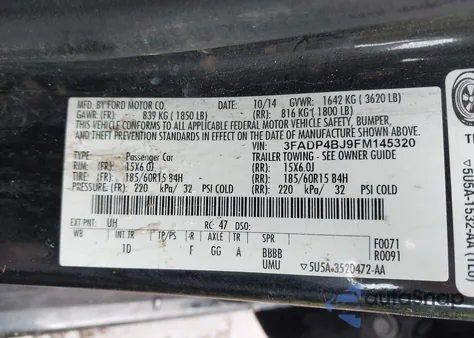 2015 Ford Fiesta Se z USA, uszkodzony, nr VIN 3FADP4BJ9FM145320